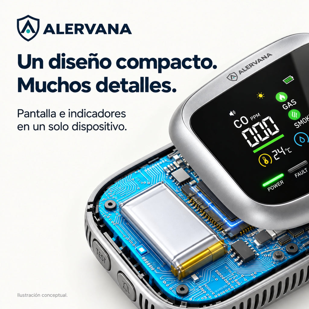ALERVANA™ — Detector de gas y monóxido de carbono 6 en 1