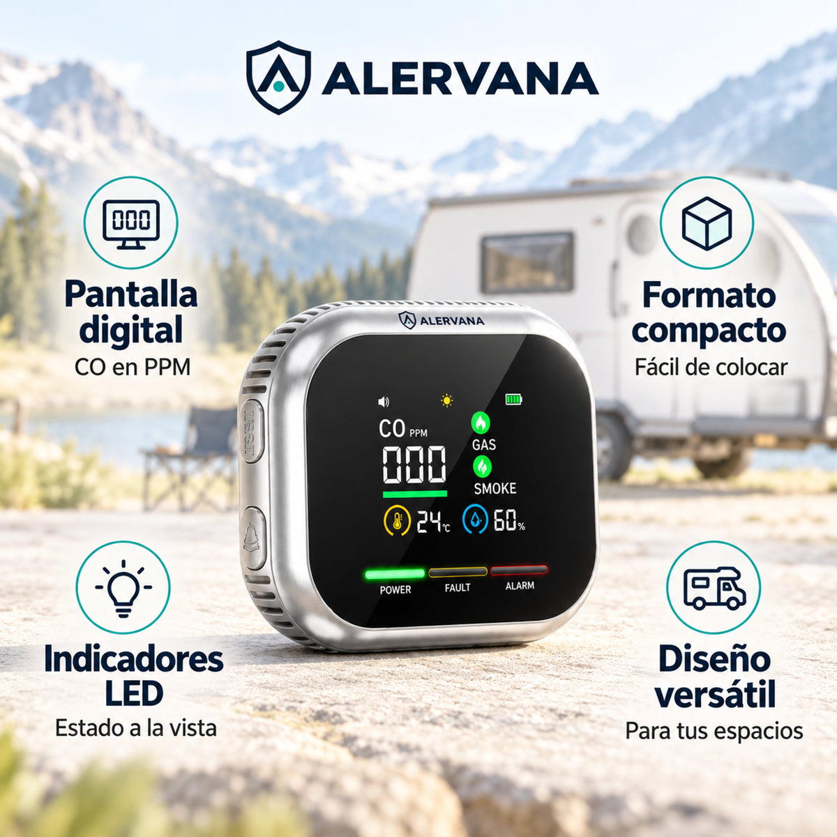 ALERVANA™ — Detector de gas y monóxido de carbono 6 en 1